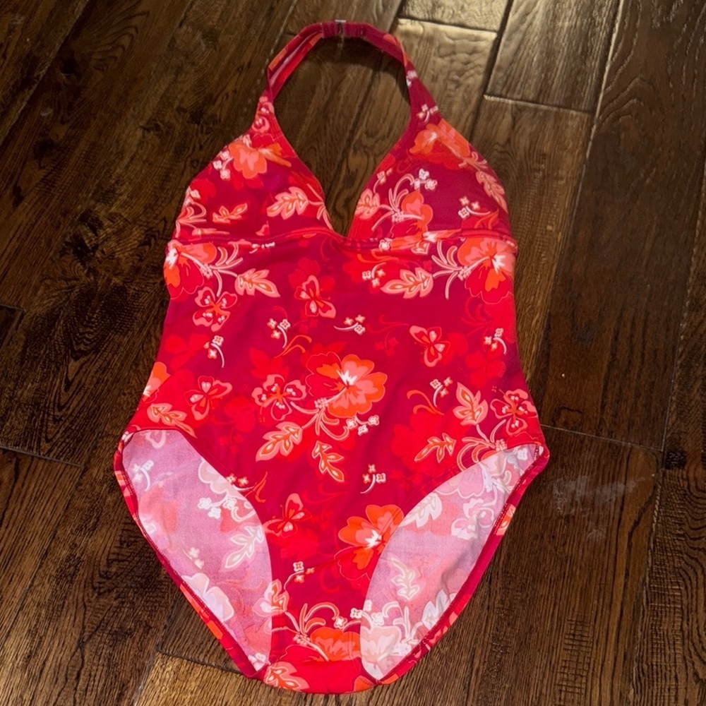 Southpoint Jantzen Red Floral Halter One Piece Swimsuit